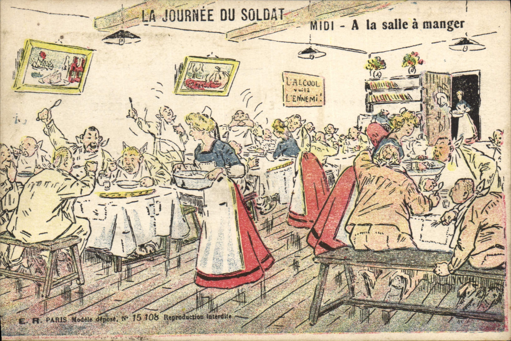 La journée du soldat — Midi — À la salle à manger — E.R. Paris, modèle déposé n° 15 108