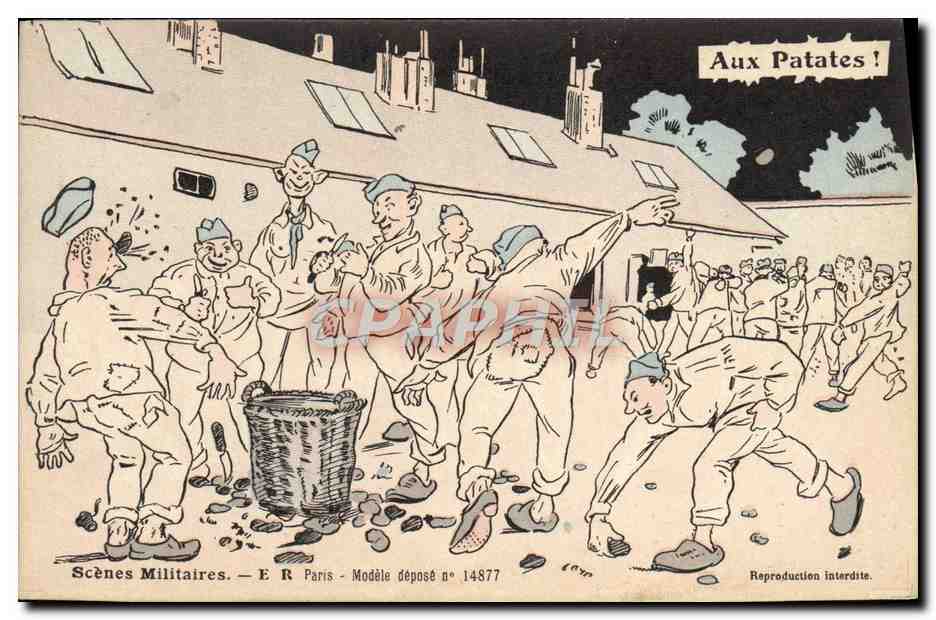 Scènes Militaires — Aux Patates ! — E R Paris, Modèle déposé n° 14877