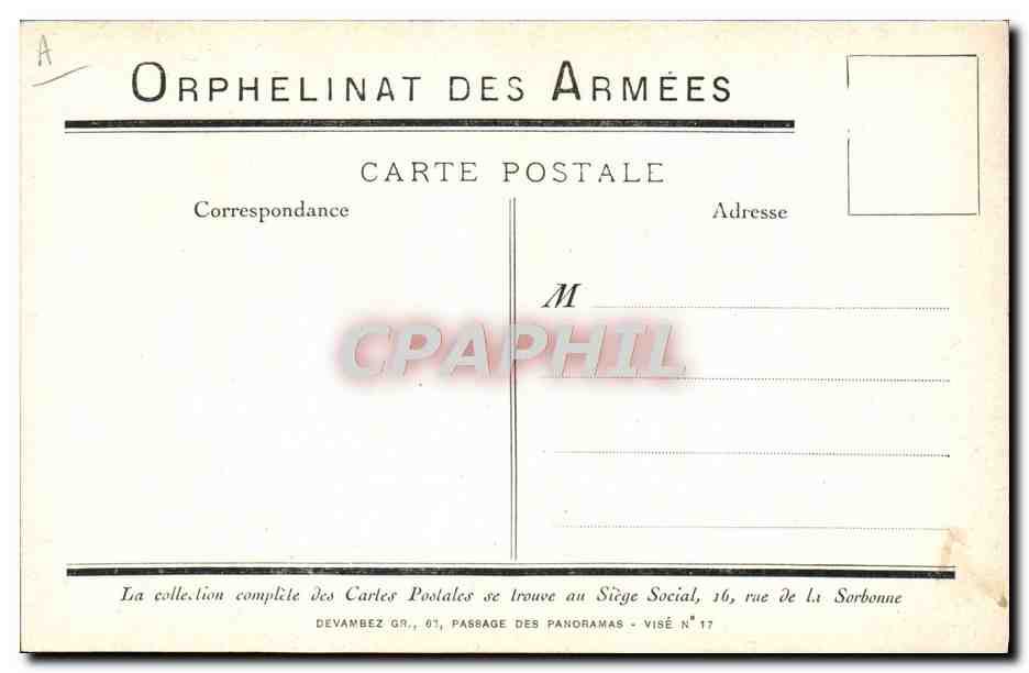 CPA Militaria Orphelinat des Armees — Rückseite