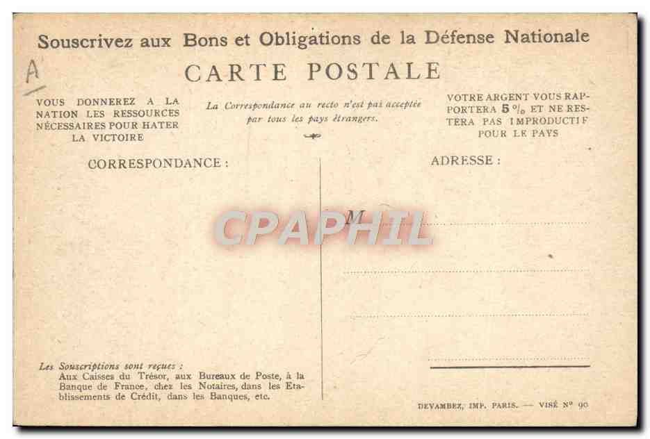 CPA Militaria Bons de la Defense Nationale  — Verso