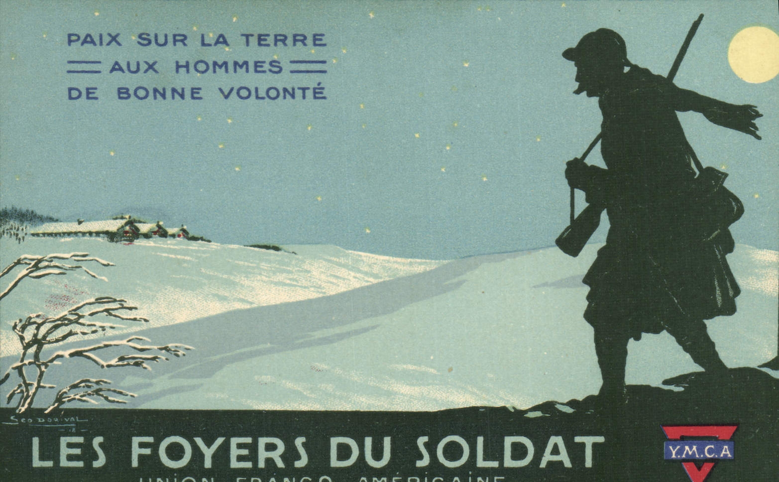 Soldat en silhouette — paysage hivernal — Union Franco-Américaine / YMCA