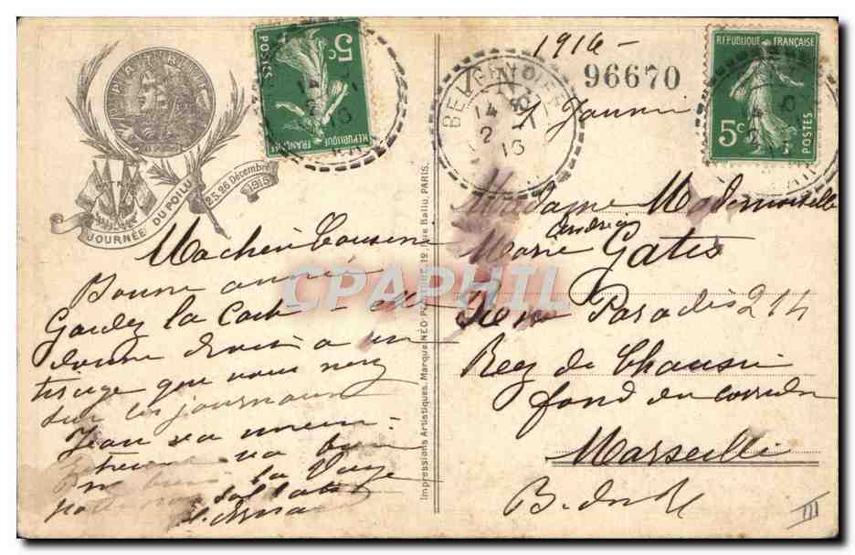 CPA Militaria Journee du Poilu 25 et 26 decembre 1915 — Rückseite