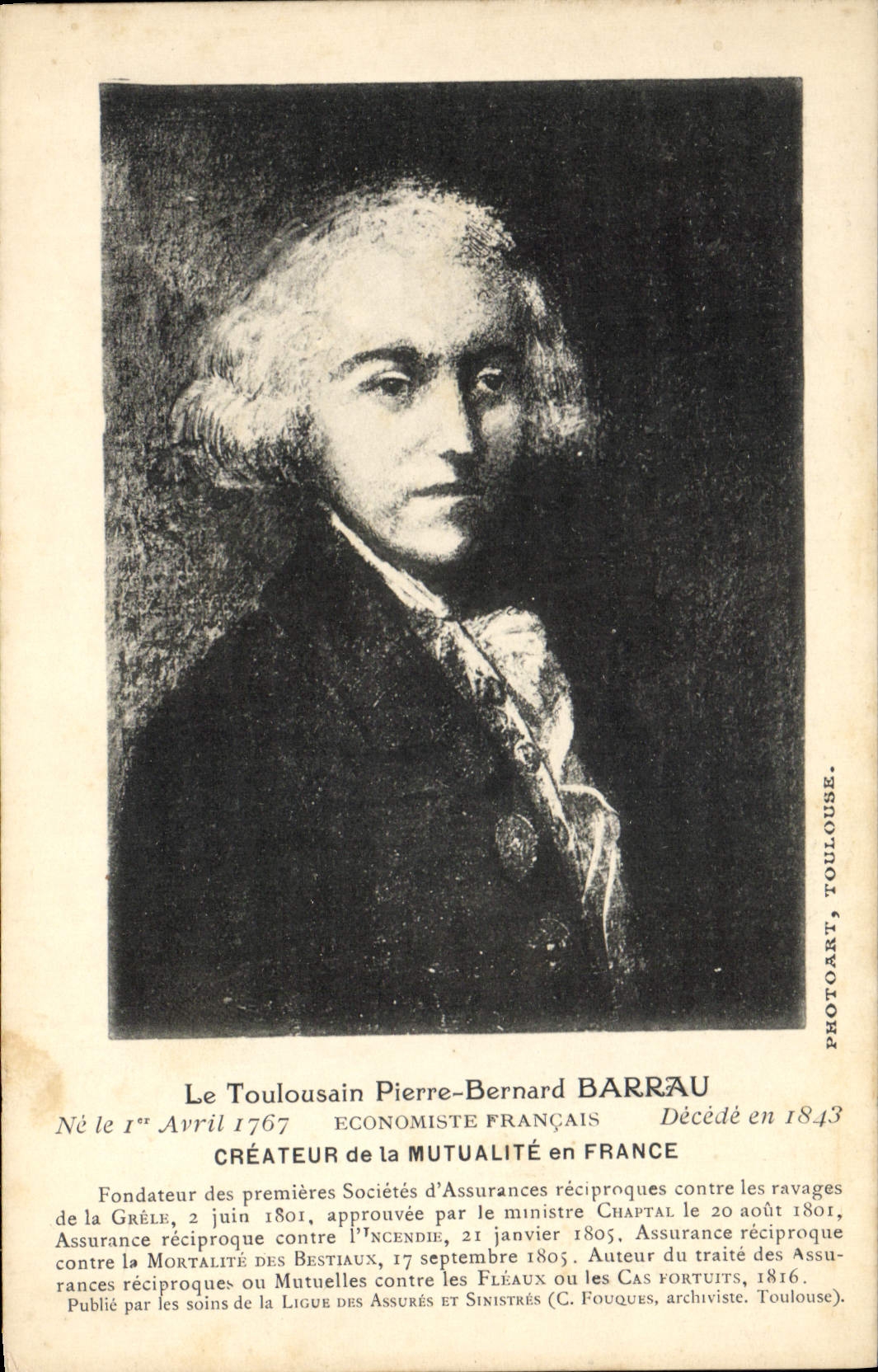 Pierre-Bernard Barrau — Fondateur des premières mutuelles en France — PhotoArt, Toulouse