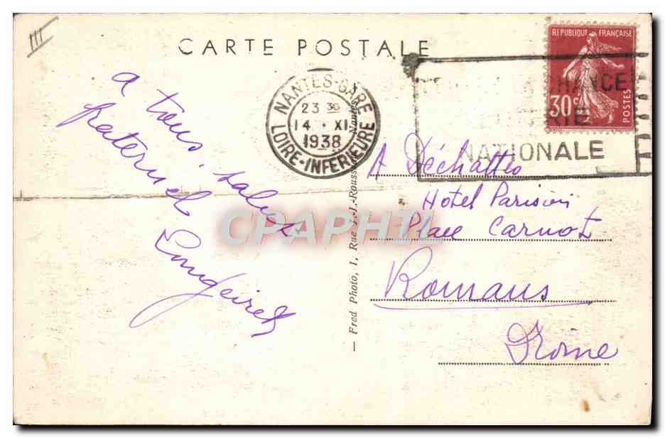 CPA Nantes Salle du 31eme Congres de la CGT Novembre 1938 — Rückseite