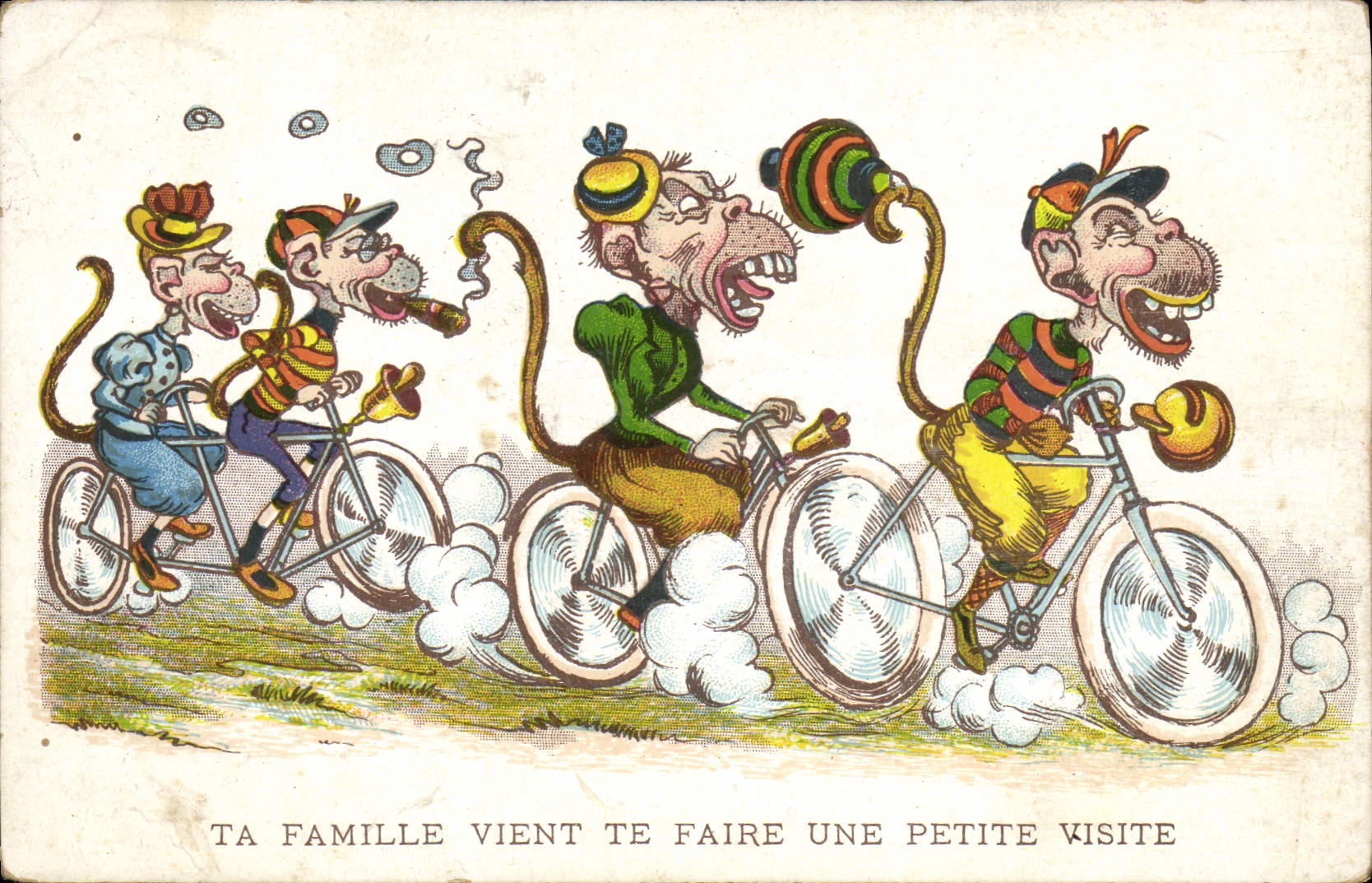 Famille de singes à vélo — Ta famille vient te faire une petite visite — éditeur G.P. Paris