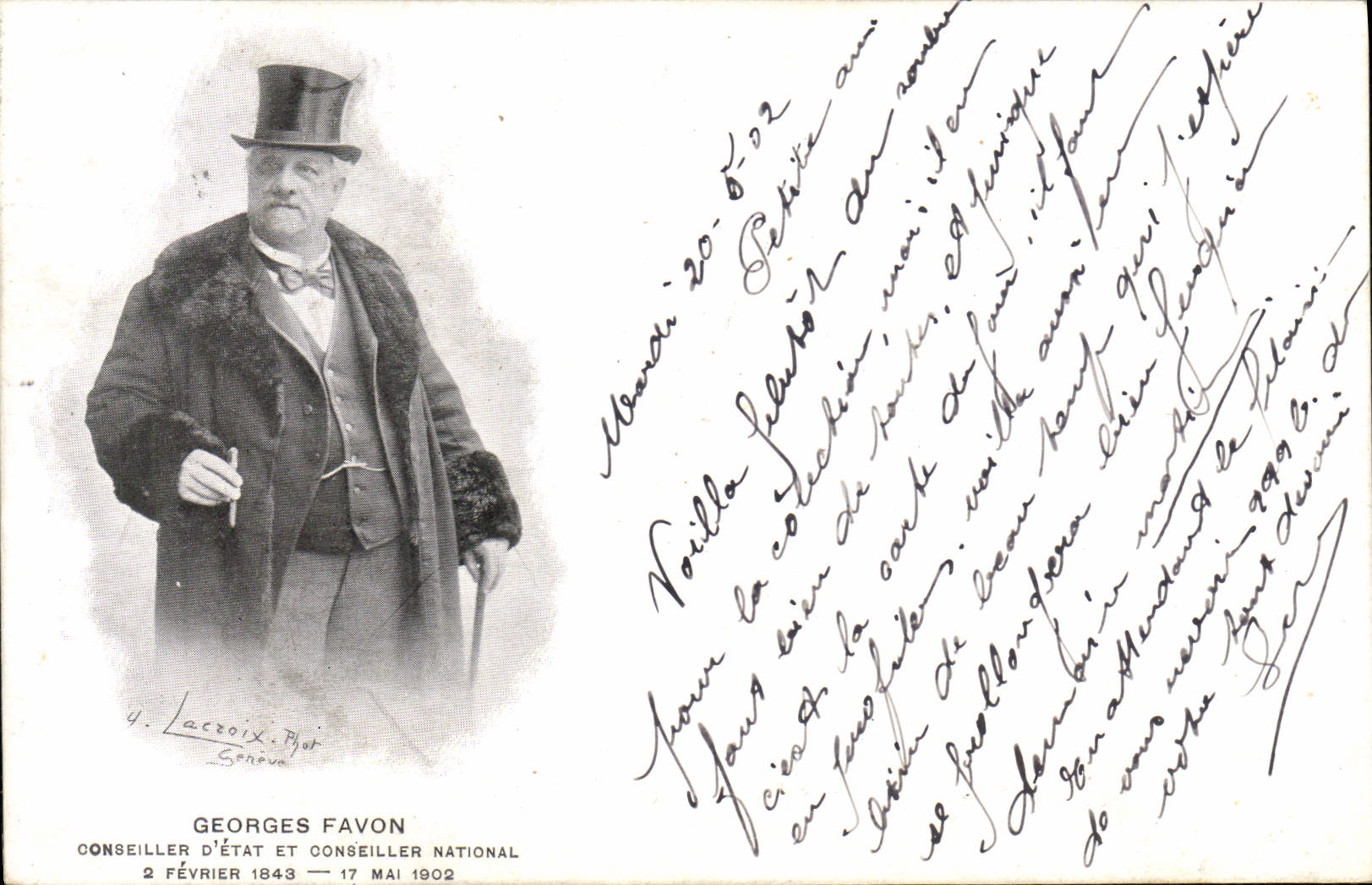 Georges Favon — Conseiller d'État et Conseiller National — J. Lacroix, Genève