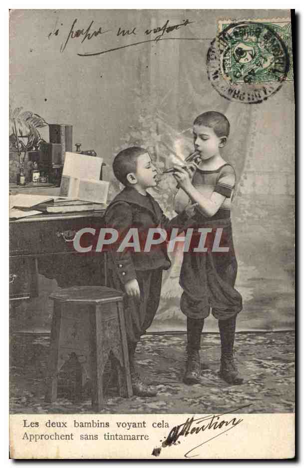 CPA Fantaisie Tabac Enfants Cigare 