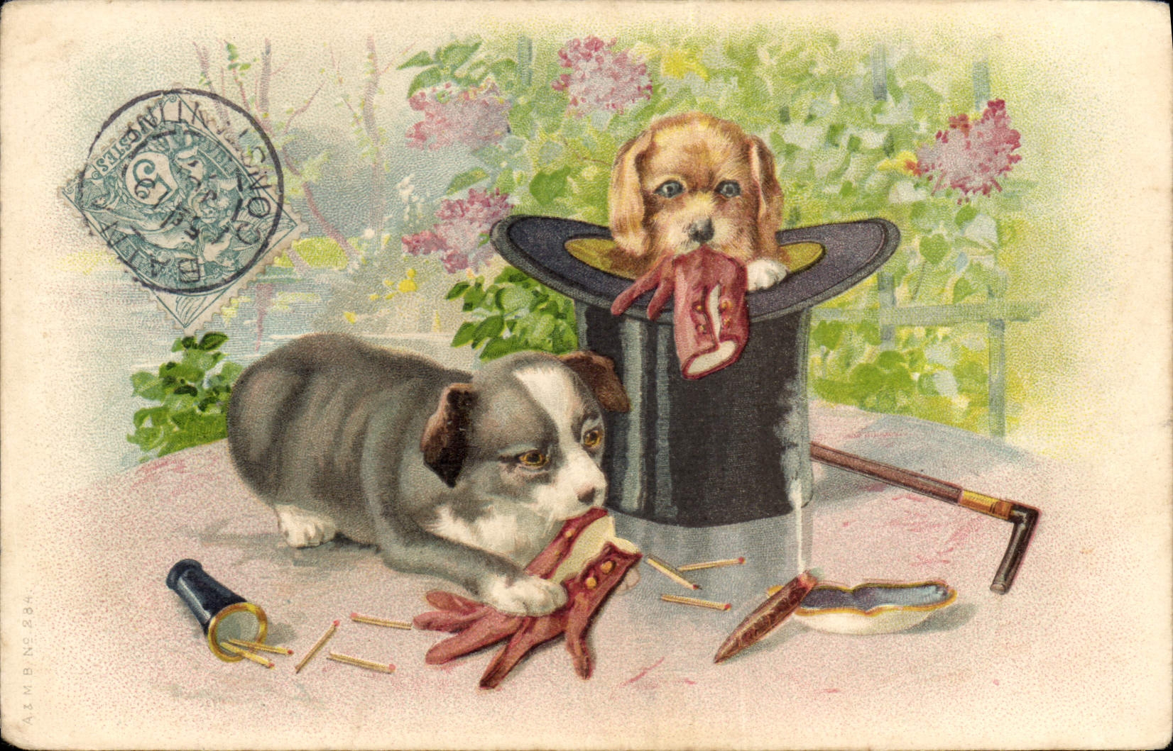Deux chiots dans un décor de magicien — éditeur A.M.B.N. n°234