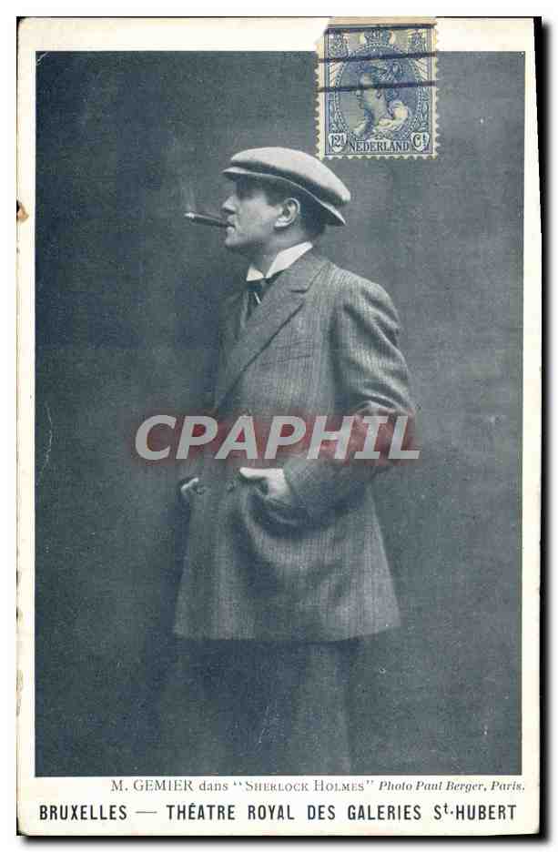 CPA Fantaisie Tabac M Gemier dans Sherlock Holmes Bruxelles Theatre Royal des Galeries St Hubert 