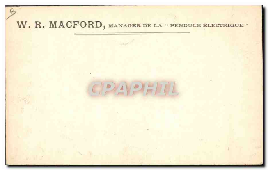CPA Publicite Tabac Cigare Pendule electrique W R Macford — Verso