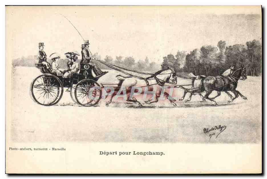 CPA Attelage Depart pour Longchamp 
