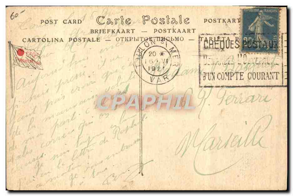 CPA Bateau Paquebot Compagnie Generale Transatlantique Services postaux de la Mediterranee Duc D'Aumale  — Verso