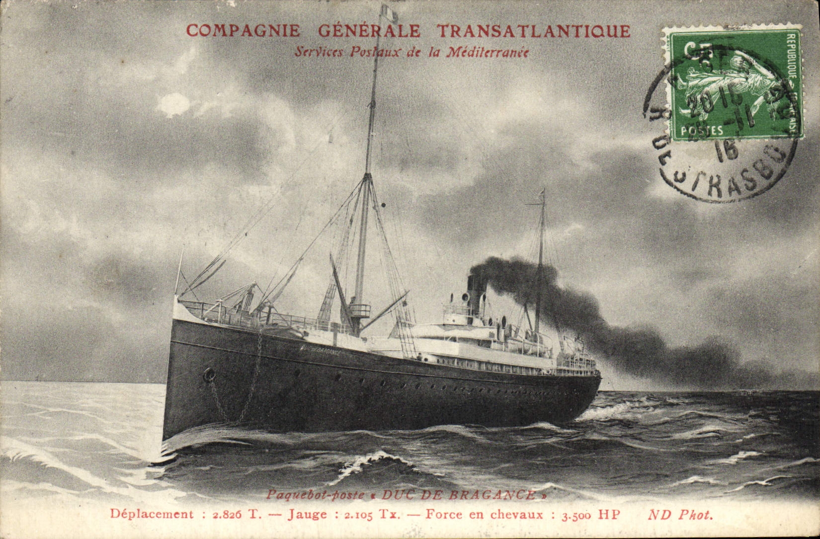 Paquebot-poste Duc de Bragança — Compagnie Générale Transatlantique — éditeur ND Phot.
