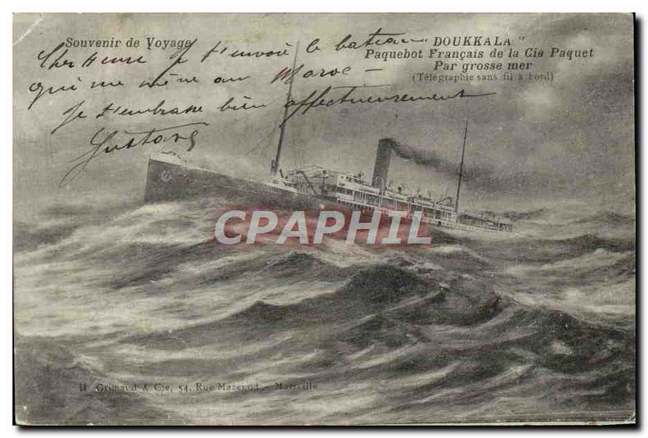 Bateau Doukkala — Paquebot Français de la Cie Paquet — Par grosse mer — H. Grimaud & Cie, Marseille