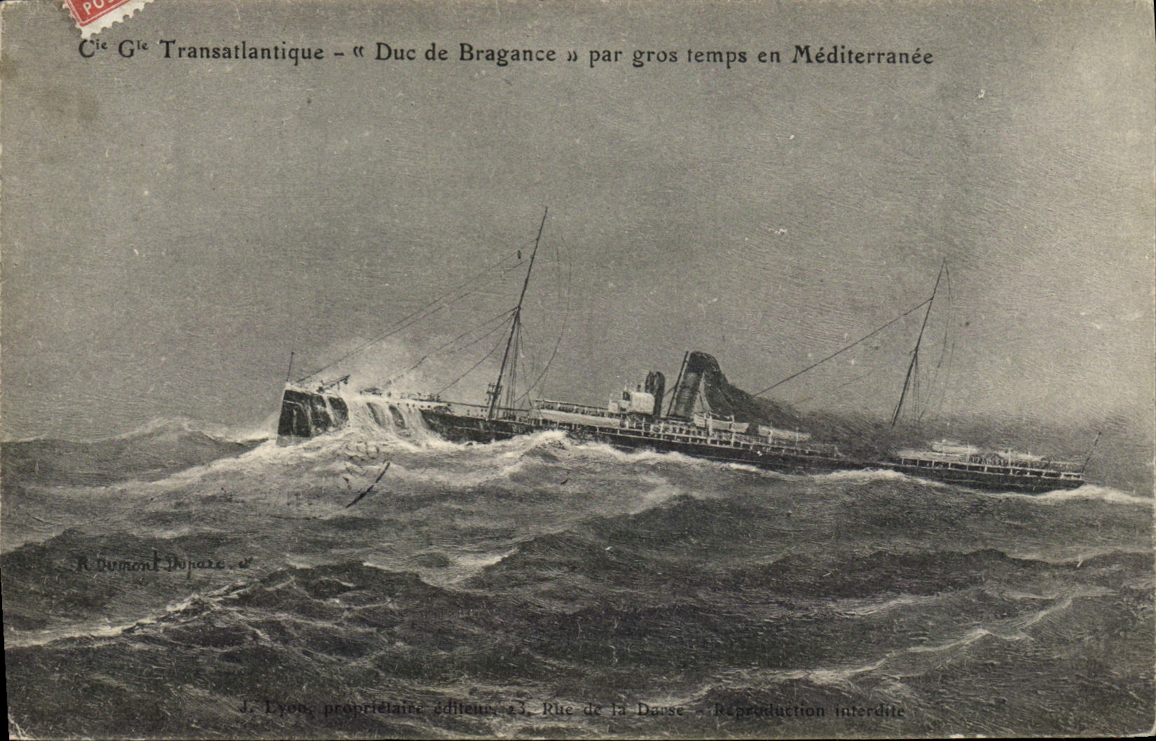 Compagnia Gie Transatlantique – « Duc de Bragance » in mare agitato in Medioevo — J. Dymont-Dopaze, editore Lione