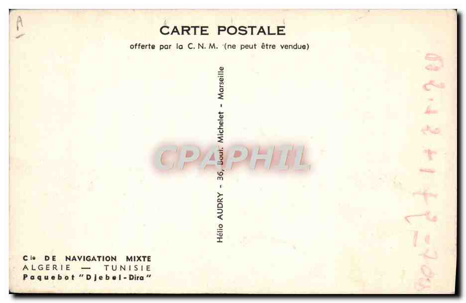 Paquebot "Djebel-Dira" — Algérie - Tunisie — Cie de Navigation Mixte — Reverso