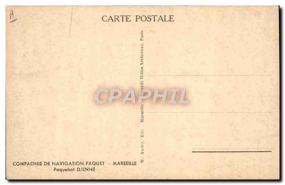 Passagiersschip Djenné — Compagnie de Navigation Paquet — Ed. M. Audry, Parijs — Achterkant