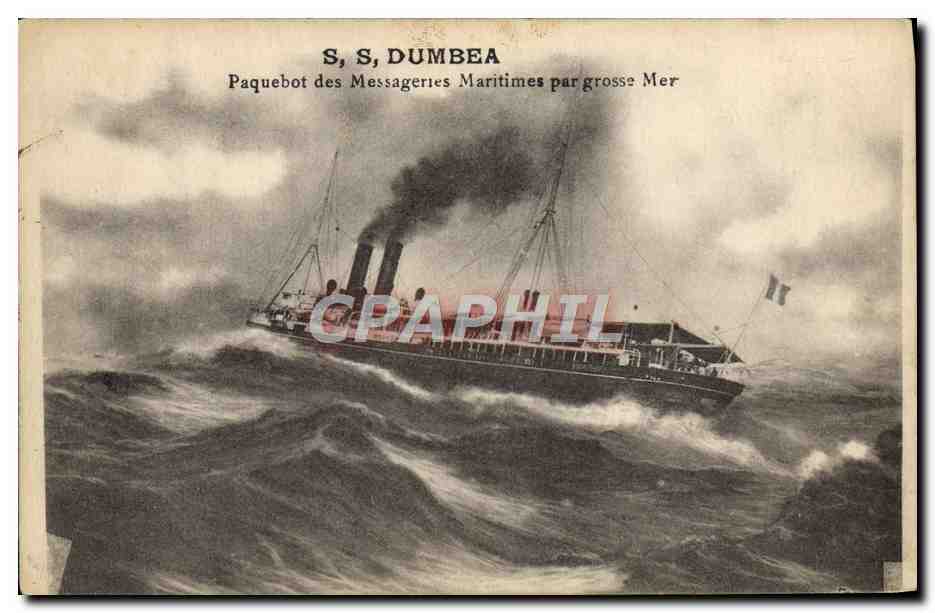 S.S. DUMBEA — Paquebot des Messageries Maritimes par grosse Mer — éditeur non visible