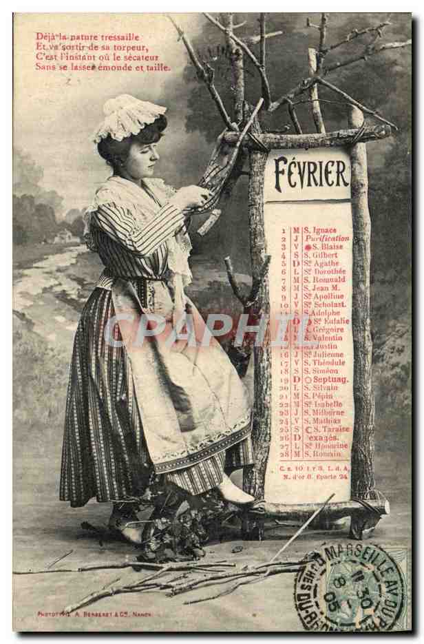 Février — calendrier avec saintes — Phototypie A. Benbaret & Cie, Nîmes