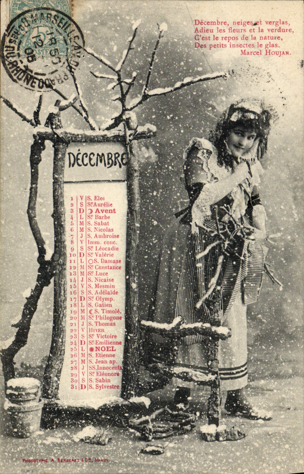 Diciembre — Calendario de santos — Fototipo A. BERGENET & CIE, Mâcon