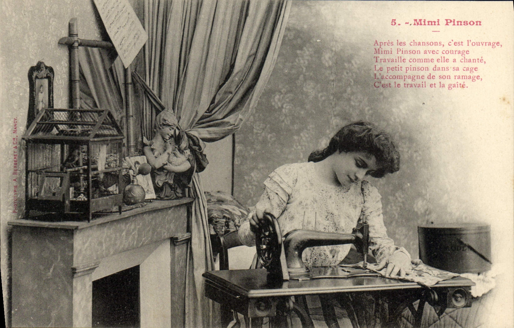 Mimi Pinson — Thema: junge Frau am Nähmaschine — Phototype A. Berberet, NANCY, n°5