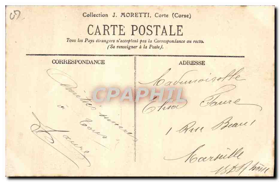 CPA Ane Mule Type Corse Corsica  — Rückseite