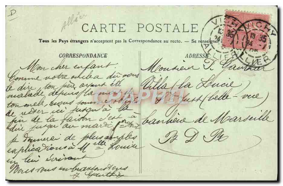 CPA Ane Mule Vichy Paysanne Bourbonnaise allant au marche  — Rückseite