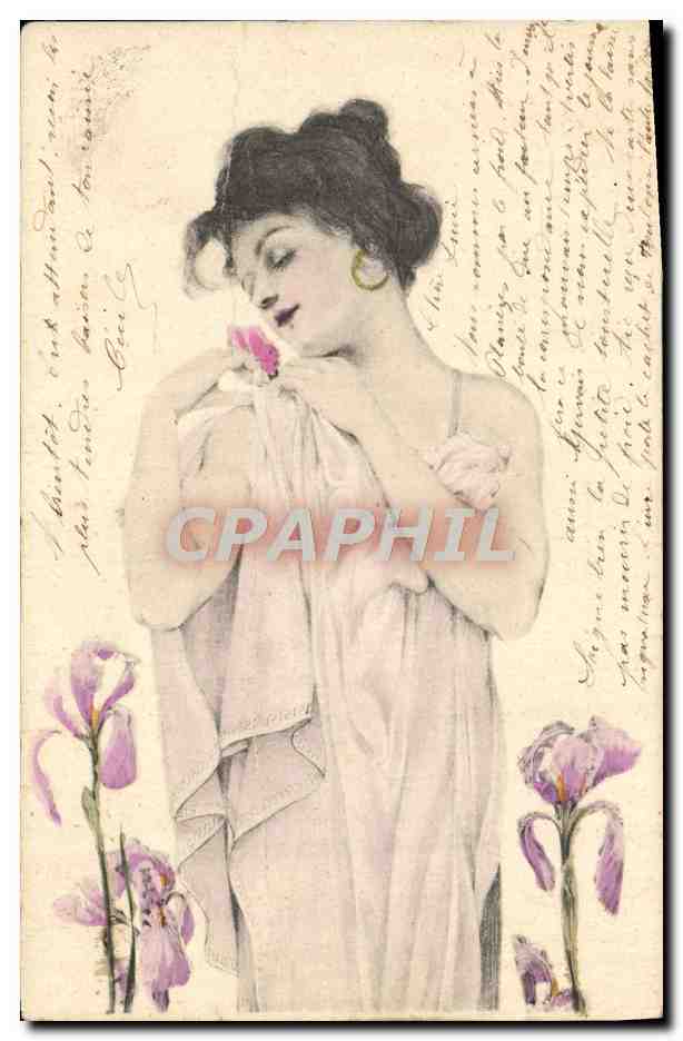 CPA Fantaisie Illustrateur Femme Fleurs 