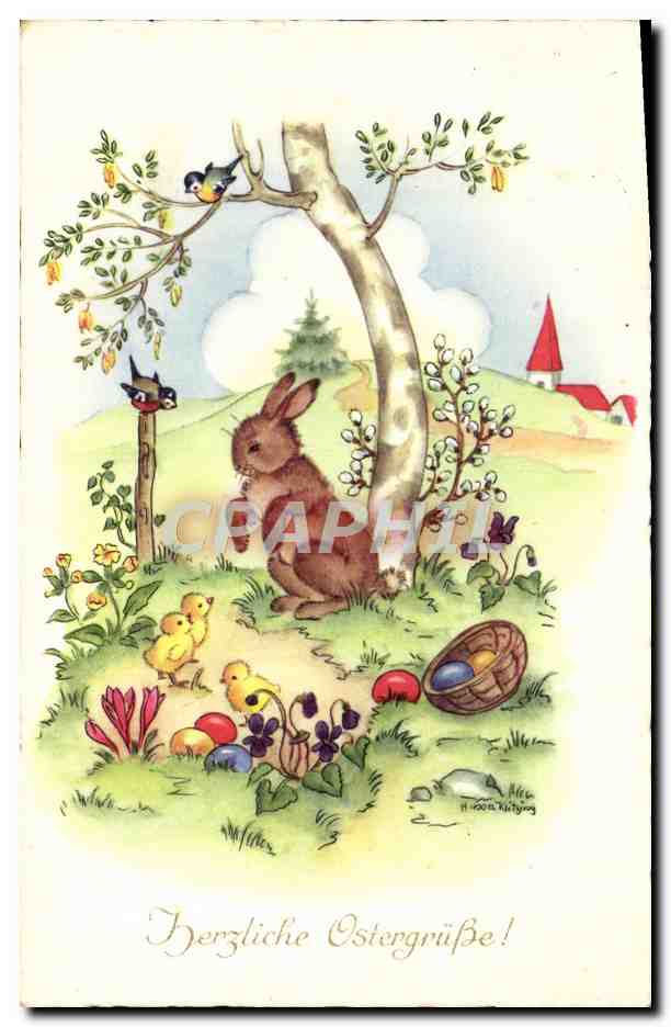 CPA Fantaisie Illustrateur Lapin Poussins 