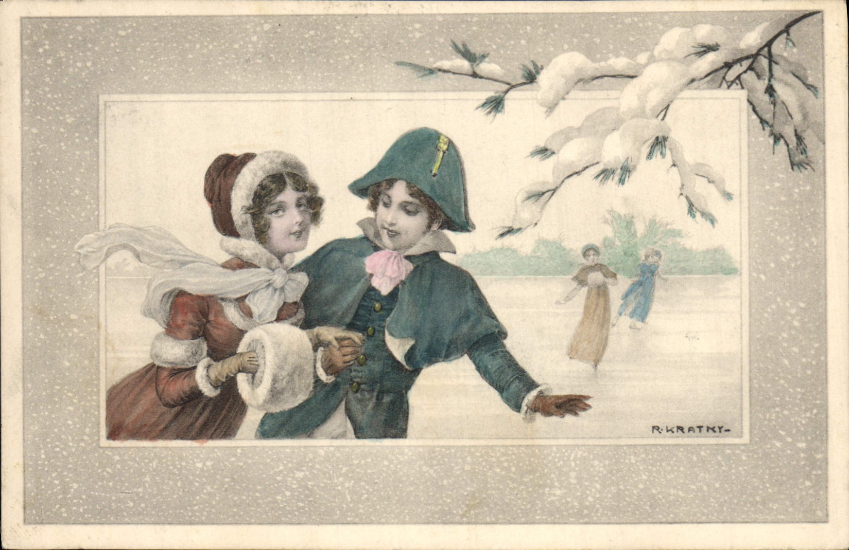 CPA Fantaisie Illustrateur Femme Kratky Patins a glace
