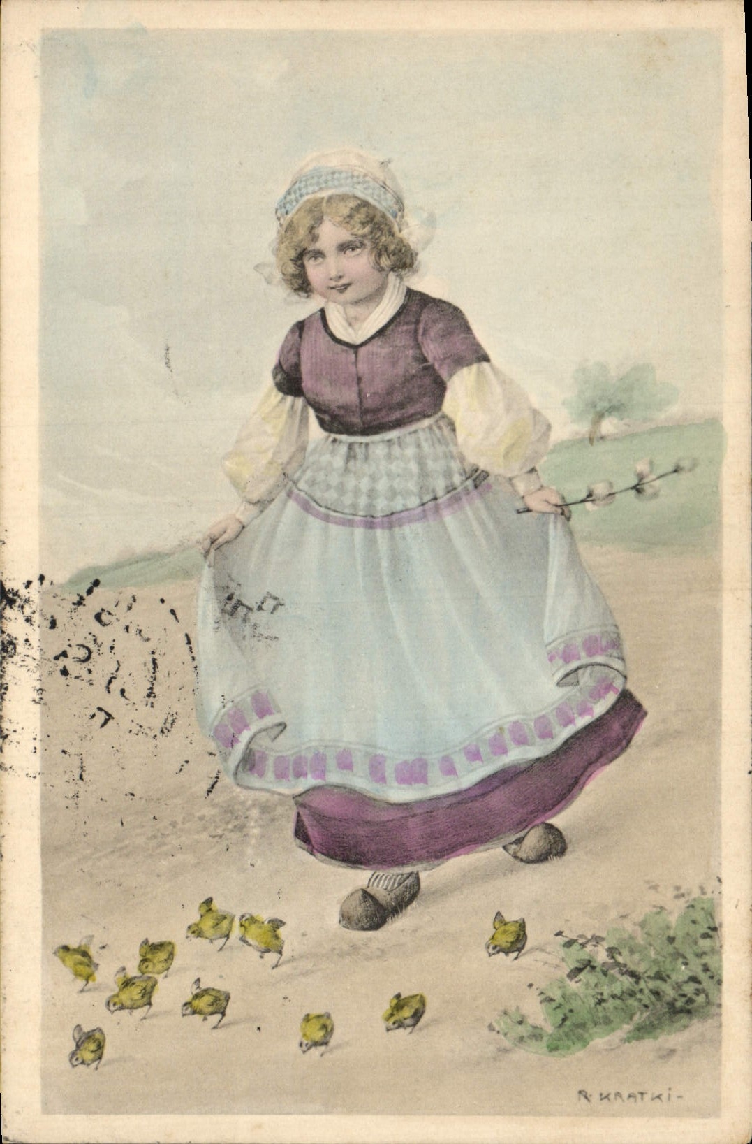CPA Fantaisie Illustrateur Enfant Poussins