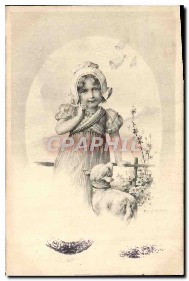 CPA Fantaisie Illustrateur Enfant Agneau
