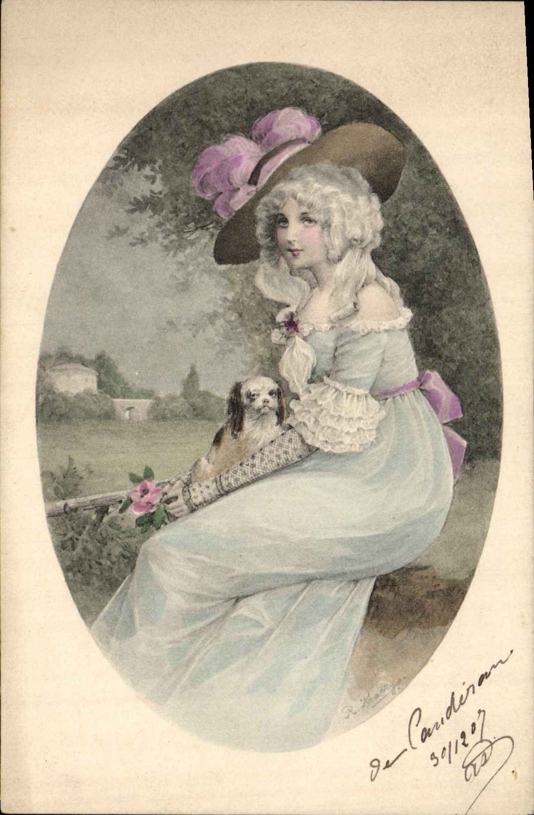 CPA Fantaisie Illustrateur Femme Chien 