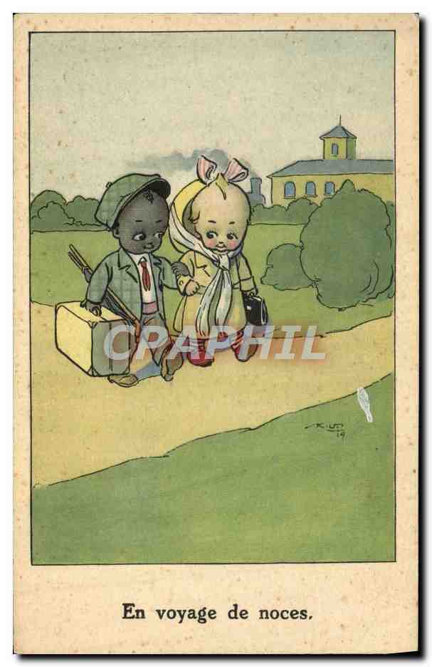 CPA Fantaisie Illustrateur Enfants En voyage de noces Enfant de couleur 