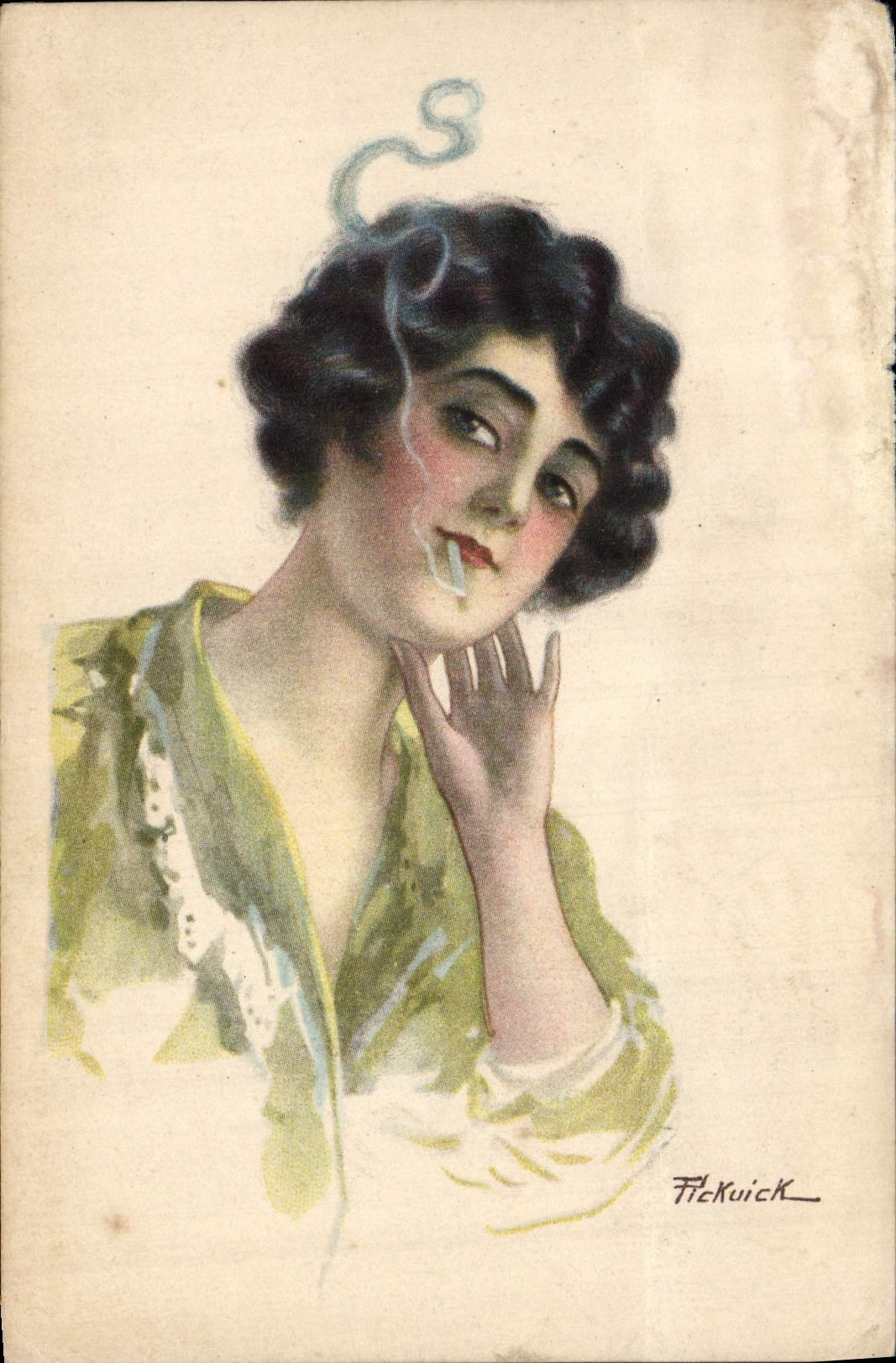 CPA Fantaisie Illustrateur Femme a la cigarette Tabac Pickuick