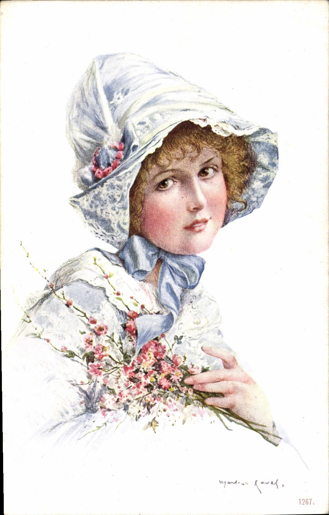 CPA Fantaisie Illustrateur Femme Fleurs 
