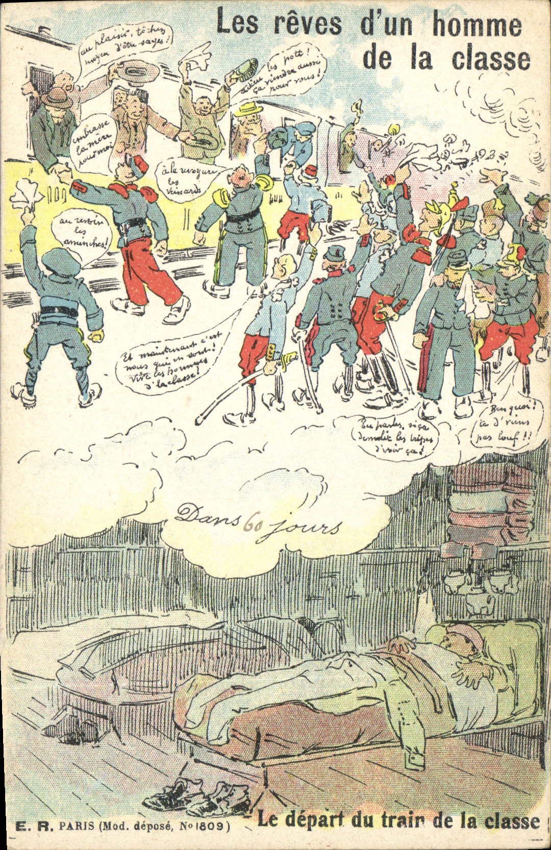 Les rêves d'un homme de la classe — Le départ du train de la classe — E.R. Paris (Mod. déposé, N°1809)