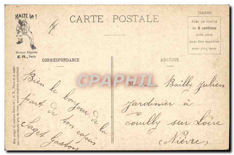 Ballade de nuit — Scènes militaires — E.R., Paris, Modèle déposé n° 14877 — Reverso