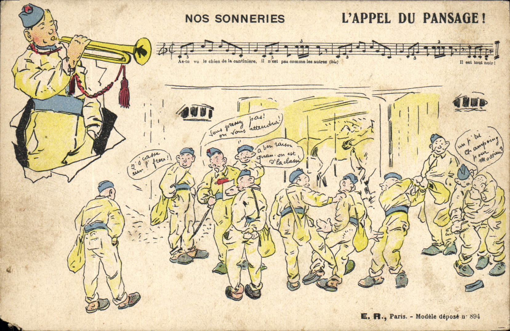CPA Militaria L'appel du pansage Trompette