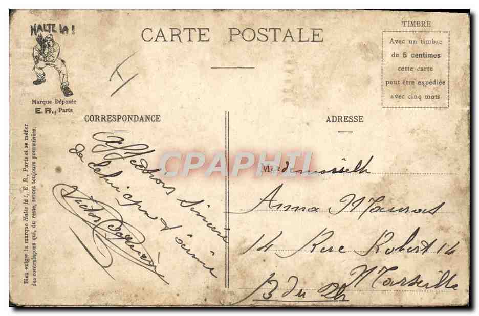 Nos braves marins — Serviez chaud !!! — E.R., Paris, Modèle déposé n° 92 — Reverso