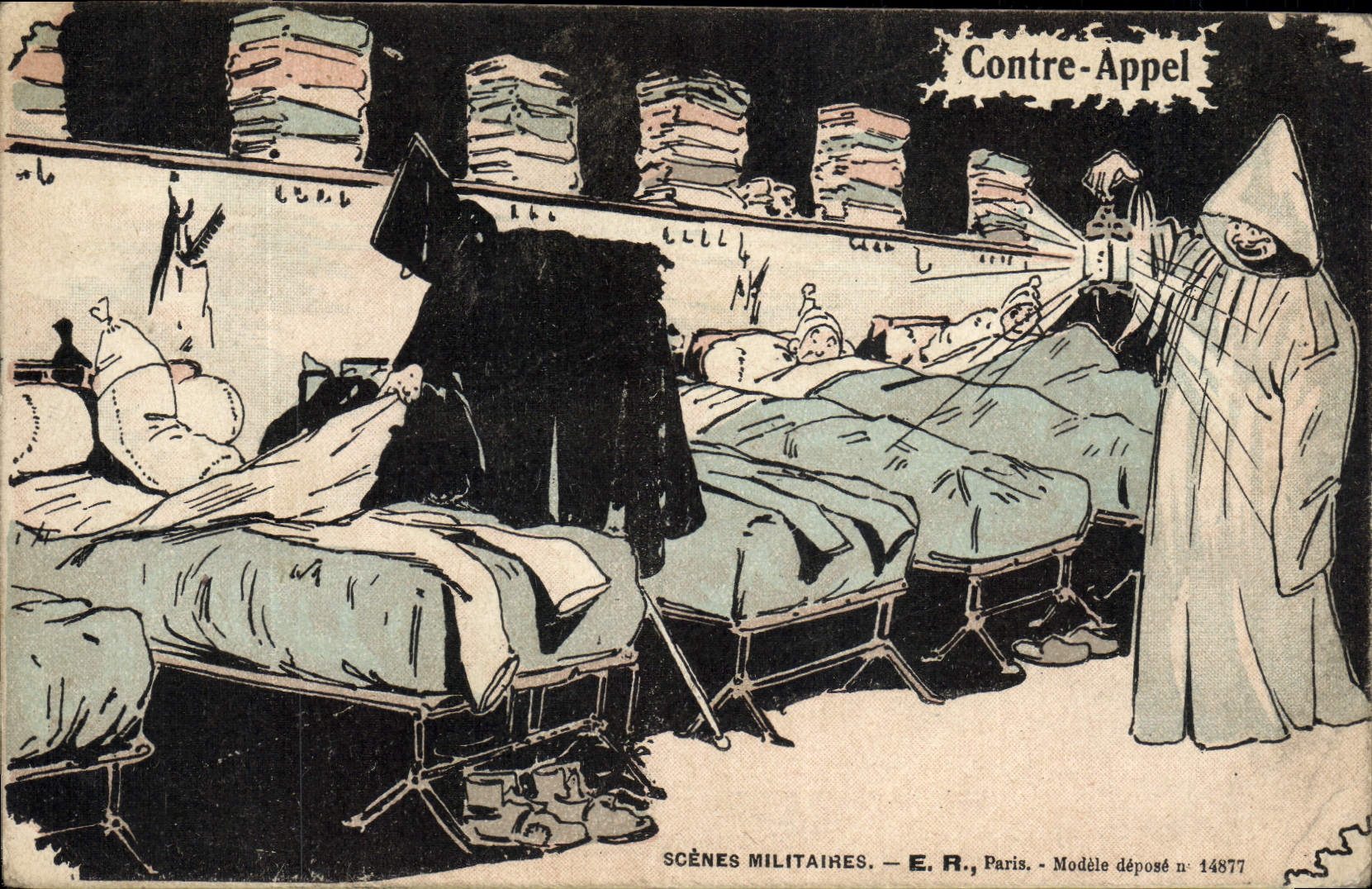 Scènes Militaires — Contre-Appel — E. R., Paris — Modèle déposé n° 14877 - Anverso