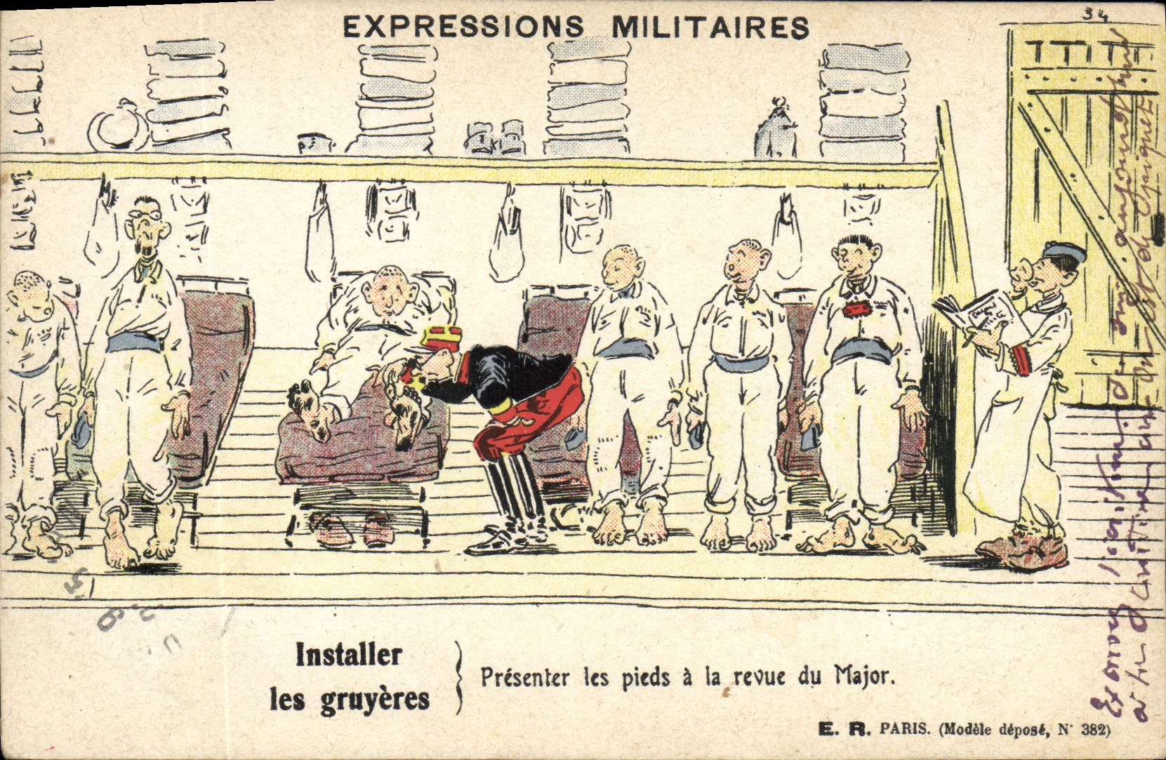 Militärsprüche — Die Gruyères installieren / Die Füße vor der Major-Inspektion präsentieren — E.R. PARIS (Geschütztes Modell, Nr. 382)