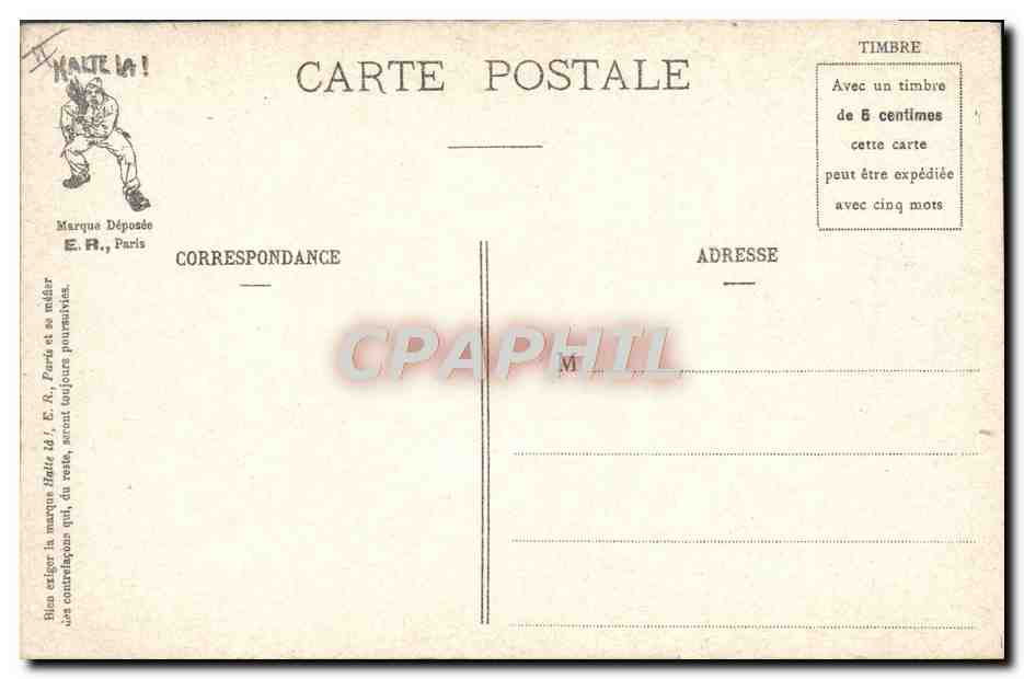 La vie militaire — Pansage des chevaux — E.R. Paris (Modèle déposé, n° 14.877) — Verso