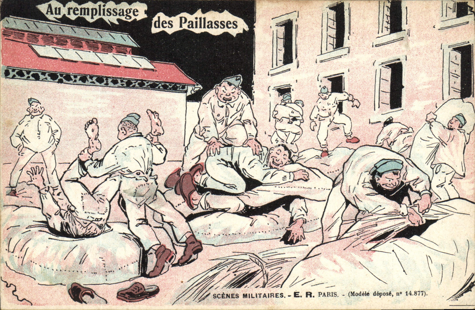Au remplissage des Paillasses — Scènes Militaires — E.R. Paris, n° 14.877