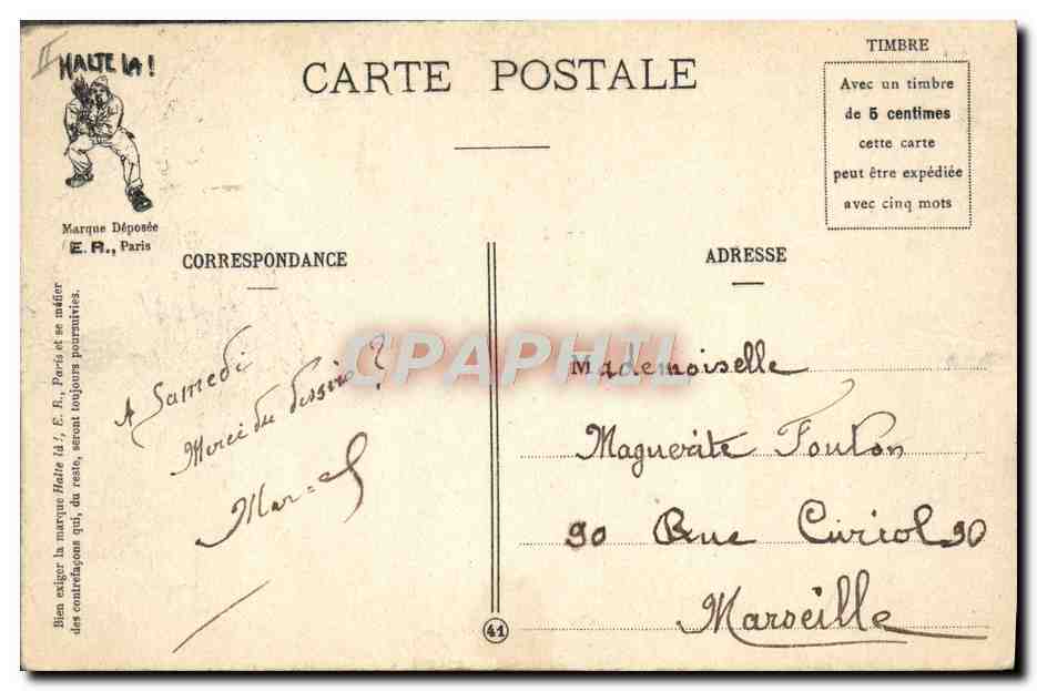 L'Échelle — caricature de soldats sur une échelle — E.R., Paris, Modèle déposé n° 18 — Reverso