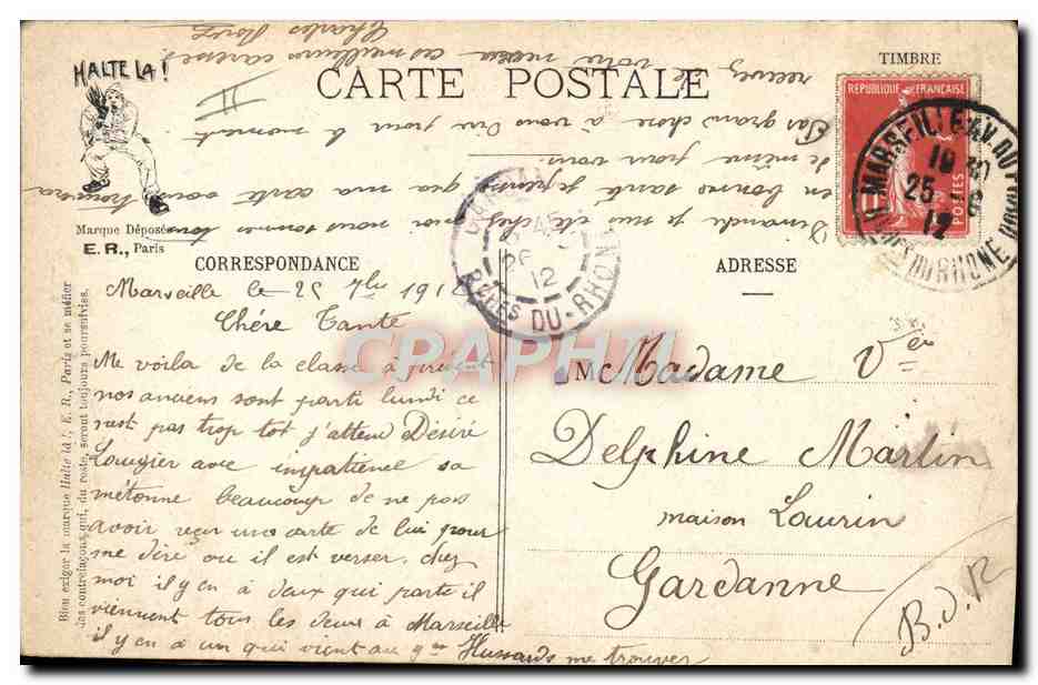 On s'amuse à la cantine — SCÈNES MILITAIRES — E.R., Paris — Modèle déposé N° 15381 — Reverso