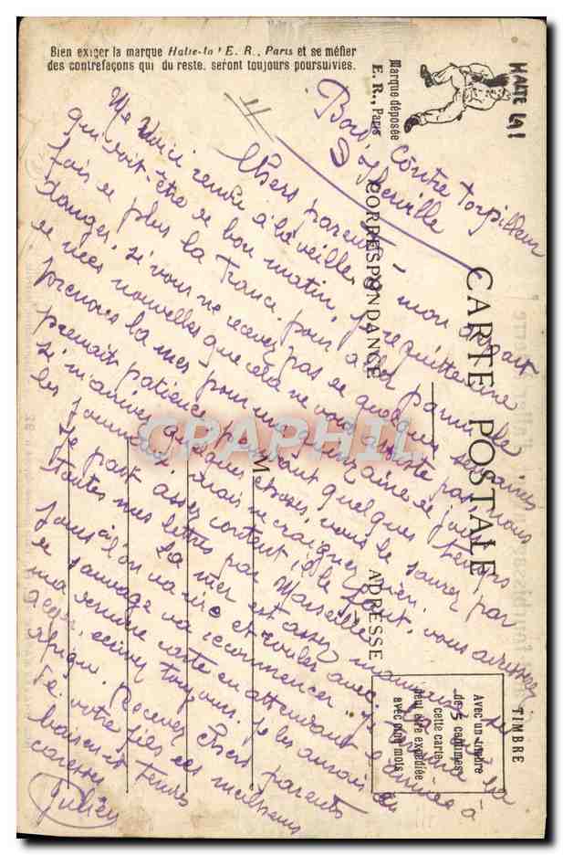 Marins en train de se préparer à débarquer — Nos Bravos Marins — E. R., Paris (Modèle déposé n° 92) — Reverso