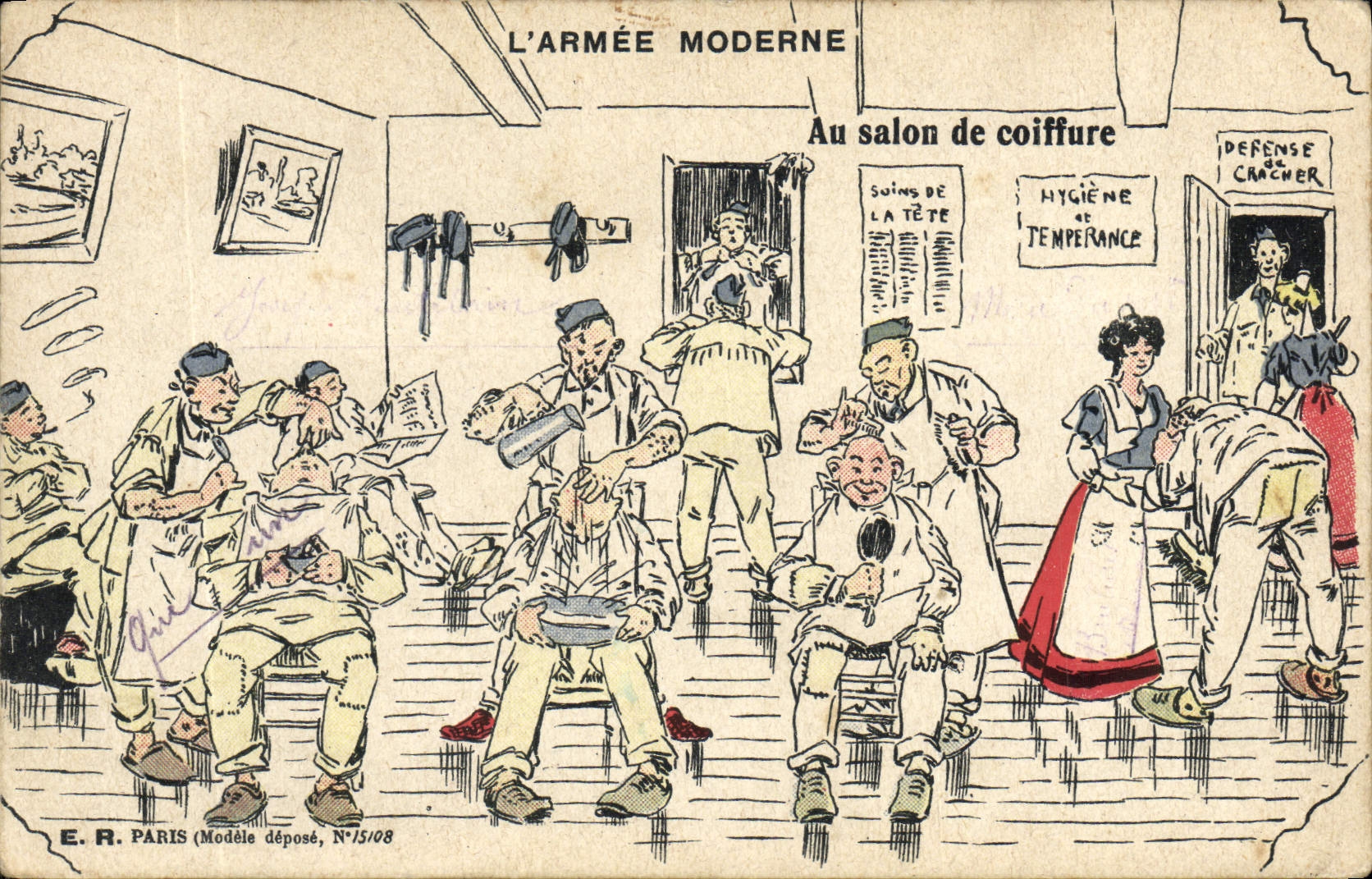L'Armée Moderne — Au salon de coiffure — E.R. Paris, N°15/08