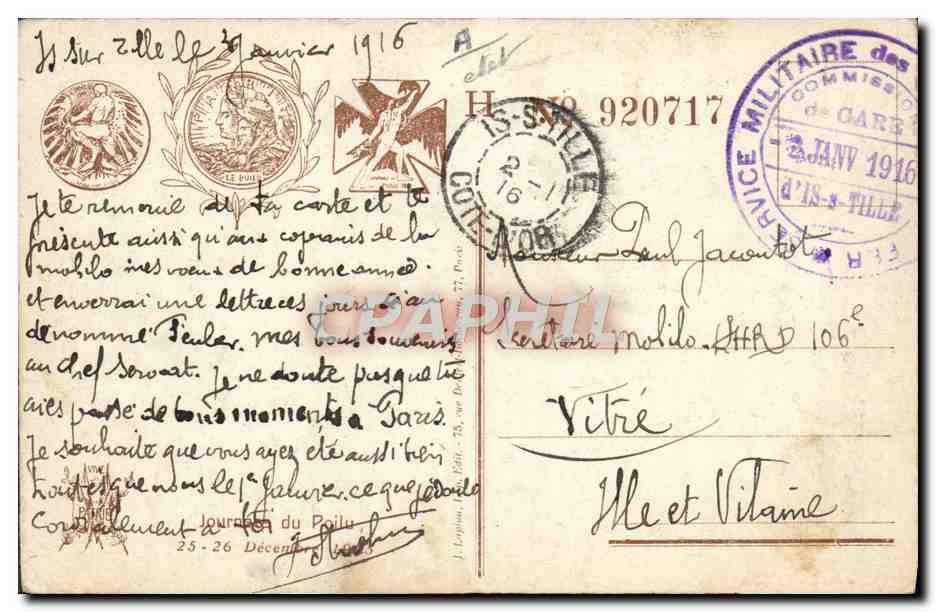 CPA Militaria Journee du poilu 25 et 26 decembre 1915  — Rückseite