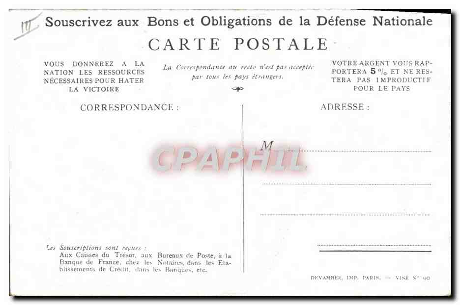CPA Militaria Bons de la Defense Nationale  — Rückseite